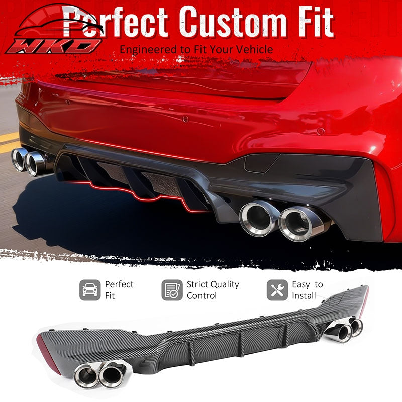 Fits 21-23 BMW G30 Competition Style Rear Diffuser CF Print + Silver Exhaust Tip