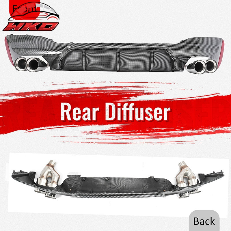 Fits 21-23 BMW G30 Competition Style Rear Diffuser CF Print + Silver Exhaust Tip