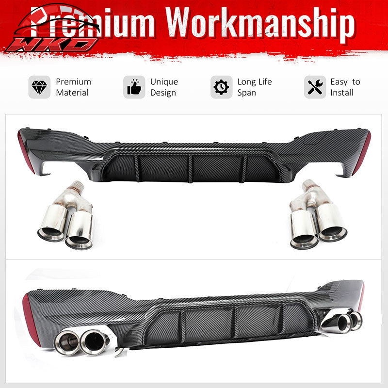 Fits 21-23 BMW G30 Competition Style Rear Diffuser CF Print + Silver Exhaust Tip