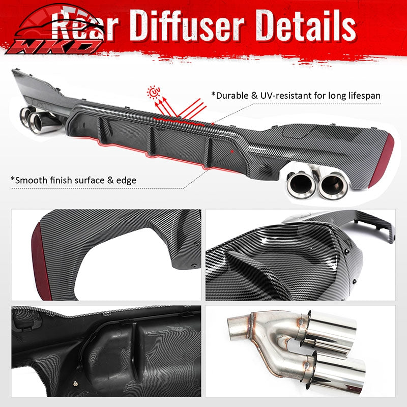 Fits 21-23 BMW G30 Competition Style Rear Diffuser CF Print + Silver Exhaust Tip