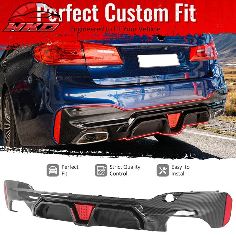 For 17-23 BMW G30 G31 G38 5 Series Carbon Fiber Print M5 CS Rear Diffuser w/ LED