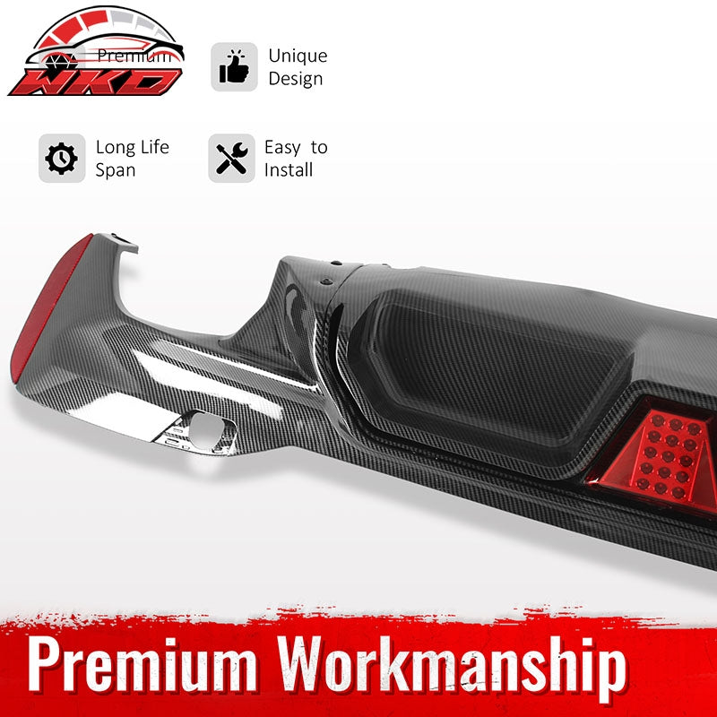 For 17-23 BMW G30 G31 G38 5 Series Carbon Fiber Print M5 CS Rear Diffuser w/ LED