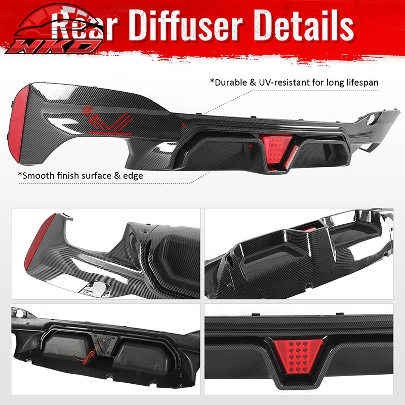 For 17-23 BMW G30 G31 G38 5 Series Carbon Fiber Print M5 CS Rear Diffuser w/ LED