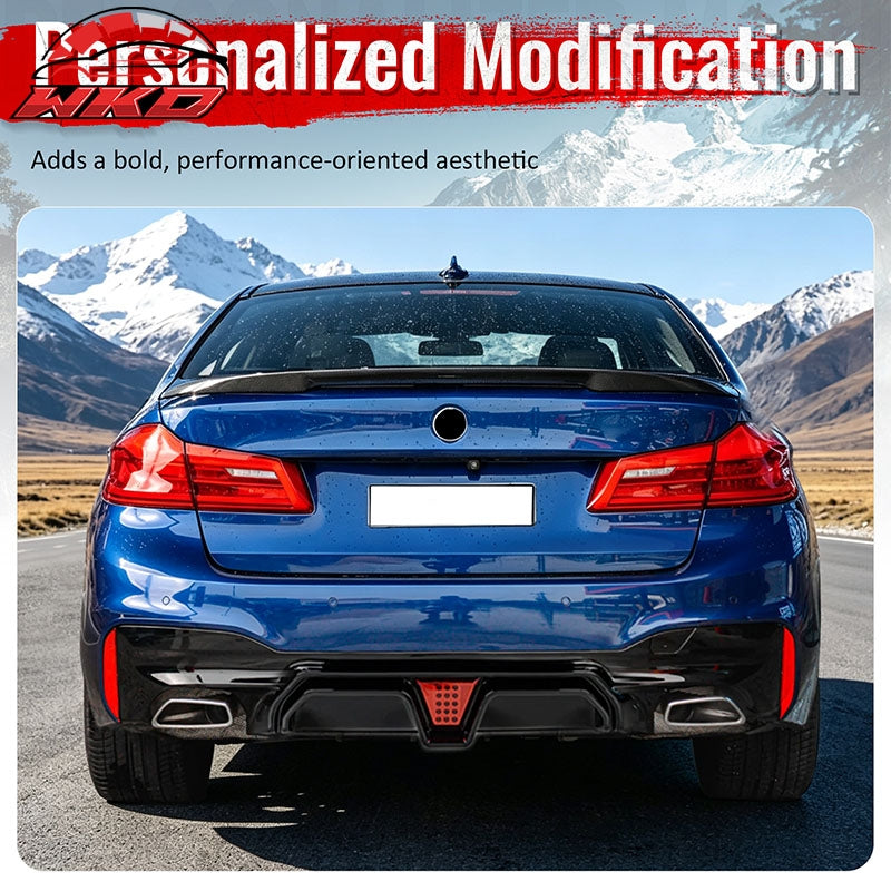 For 17-23 BMW G30 G31 G38 5 Series Carbon Fiber Print M5 CS Rear Diffuser w/ LED