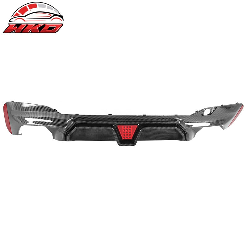 For 17-23 BMW G30 G31 G38 5 Series Carbon Fiber Print M5 CS Rear Diffuser w/ LED