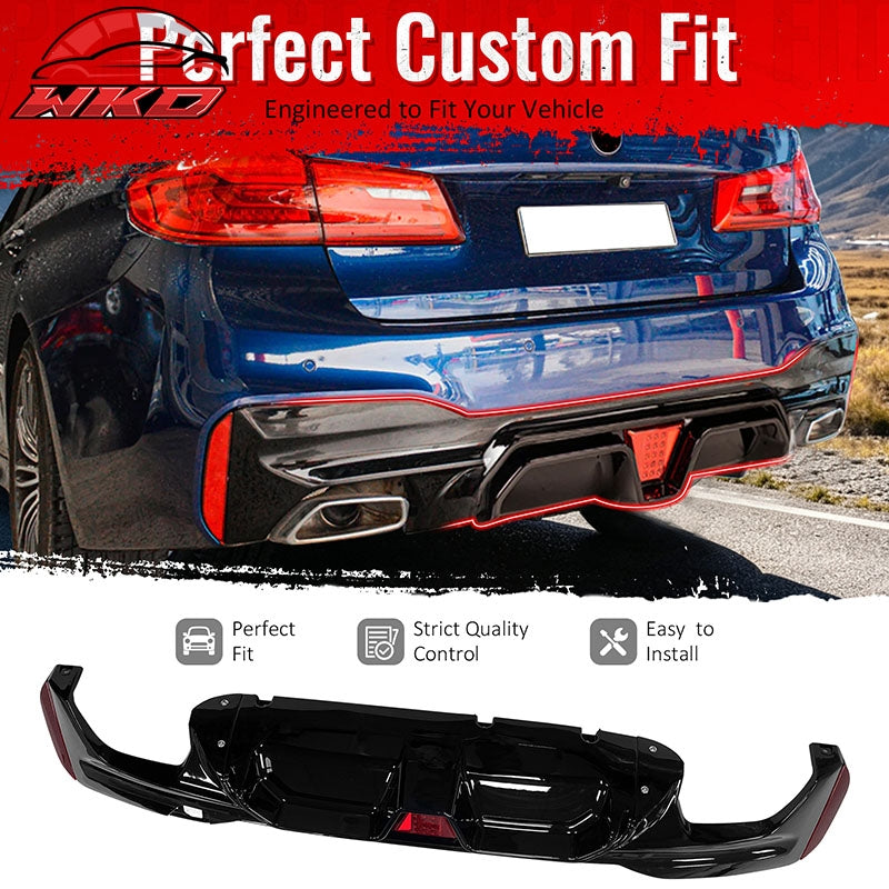 For 17-23 BMW G30 G31 G38 5 Series Gloss Black M5 CS Style Rear Diffuser w/ LED