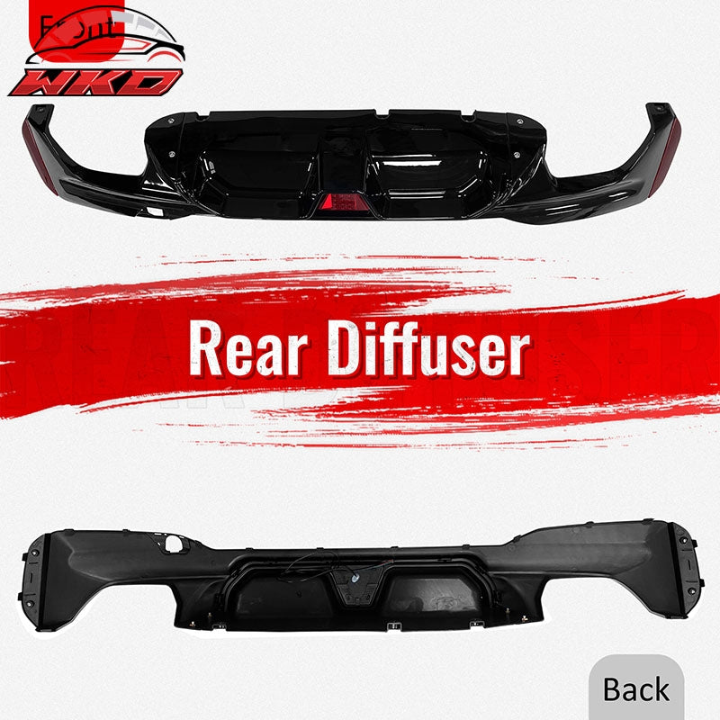 For 17-23 BMW G30 G31 G38 5 Series Gloss Black M5 CS Style Rear Diffuser w/ LED