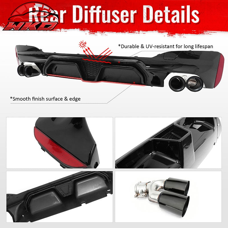 Fits 17-20 BMW G30 Gloss Black Rear Diffuser M5 CS Style + Black Quad Exhaust