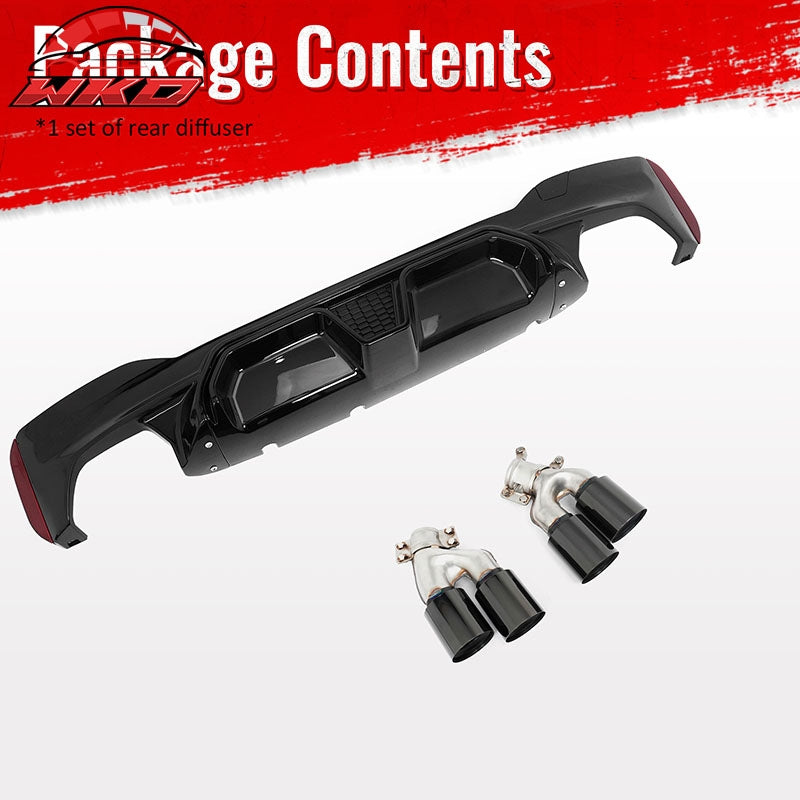 Fits 17-20 BMW G30 Gloss Black Rear Diffuser M5 CS Style + Black Quad Exhaust