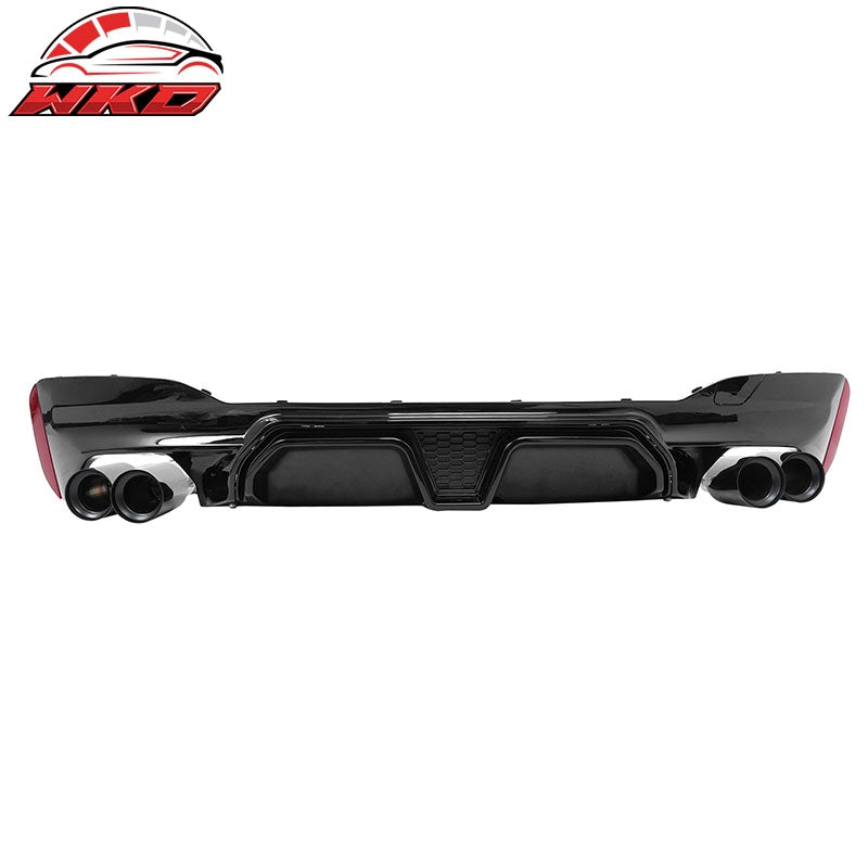Fits 17-20 BMW G30 Gloss Black Rear Diffuser M5 CS Style + Black Quad Exhaust