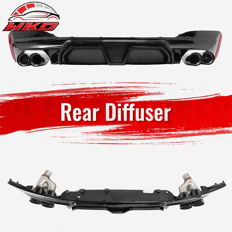 Fits 21-23 BMW G30 Gloss Black Rear Diffuser M5 CS Style + Black Quad Exhaust