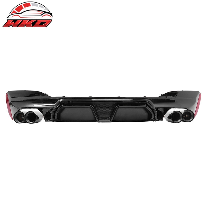 Fits 21-23 BMW G30 Gloss Black Rear Diffuser M5 CS Style + Black Quad Exhaust