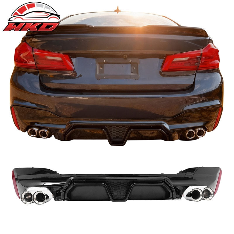 Wholesale 17-20 BMW G30 Gloss Black Rear Diffuser M5 CS Style + Silver Quad Exhaust