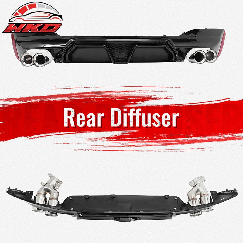 Fits 17-20 BMW G30 Gloss Black Rear Diffuser M5 CS Style + Silver Quad Exhaust