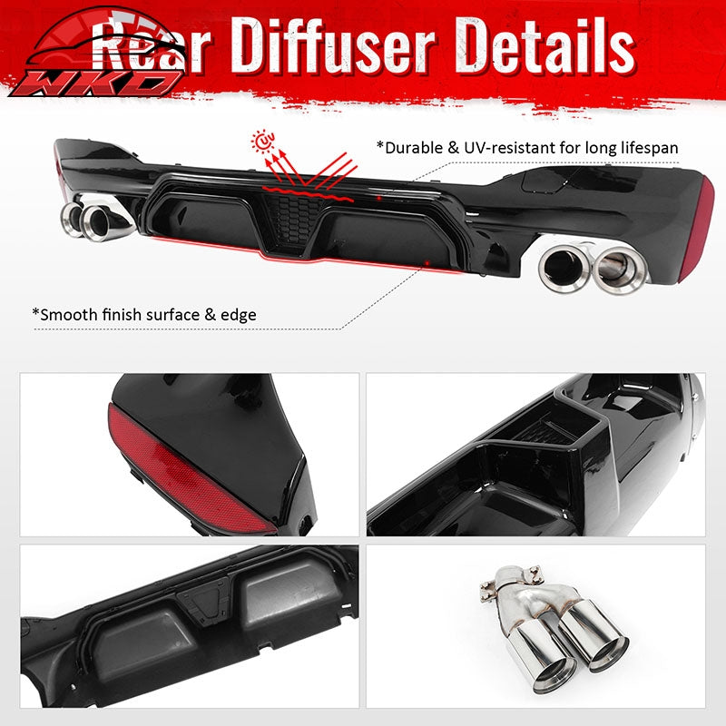 Fits 17-20 BMW G30 Gloss Black Rear Diffuser M5 CS Style + Silver Quad Exhaust