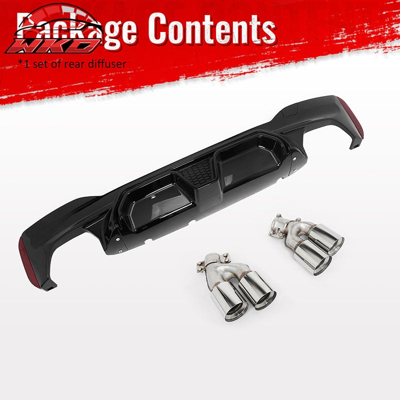 Fits 17-20 BMW G30 Gloss Black Rear Diffuser M5 CS Style + Silver Quad Exhaust