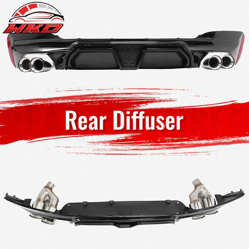 Fits 21-23 BMW G30 Gloss Black Rear Diffuser M5 CS Style + Silver Quad Exhaust
