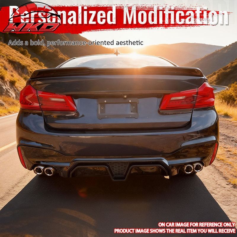 Fits 21-23 BMW G30 Gloss Black Rear Diffuser M5 CS Style + Silver Quad Exhaust