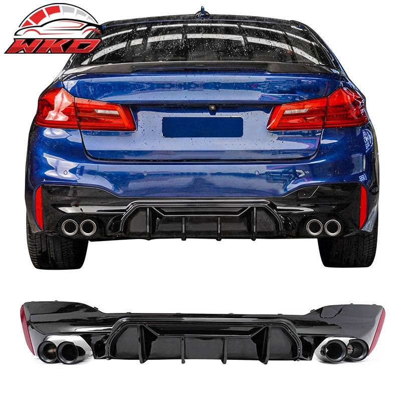 Wholesale 17-20 BMW G30 Gloss Black Rear Diffuser M5 MP Style + Black Quad Exhaust