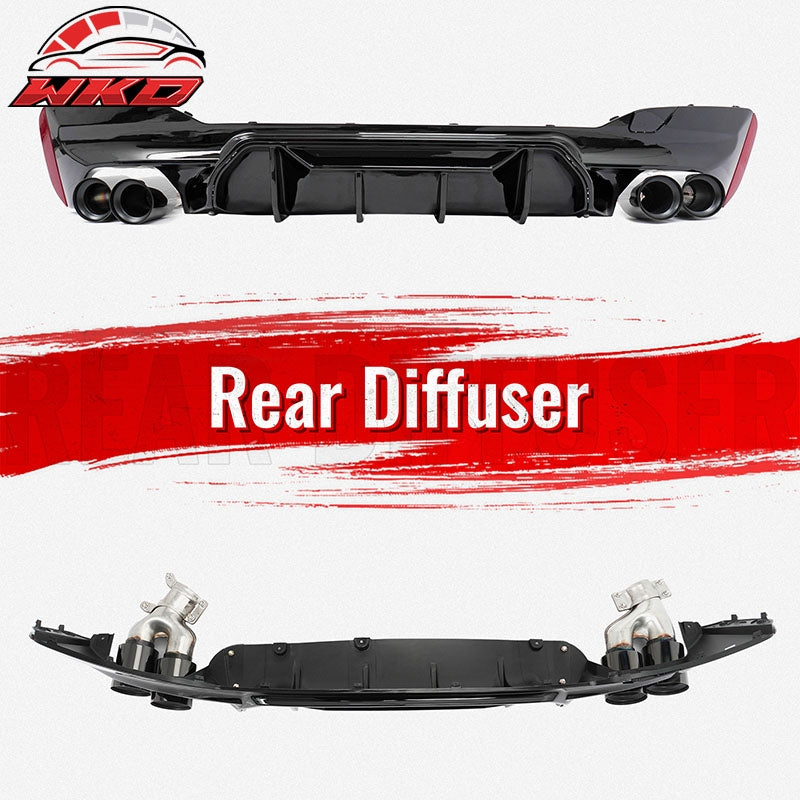 Fits 17-20 BMW G30 Gloss Black Rear Diffuser M5 MP Style + Black Quad Exhaust
