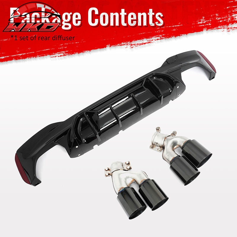 Fits 17-20 BMW G30 Gloss Black Rear Diffuser M5 MP Style + Black Quad Exhaust
