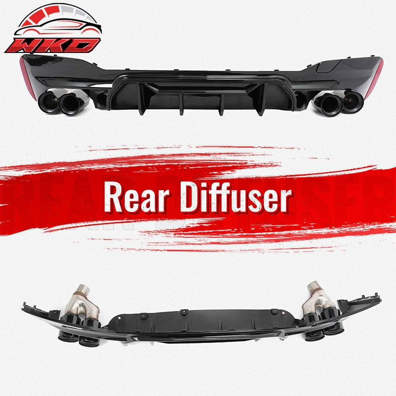 Fits 21-23 BMW G30 Gloss Black Rear Diffuser M5 MP Style + Black Quad Exhaust