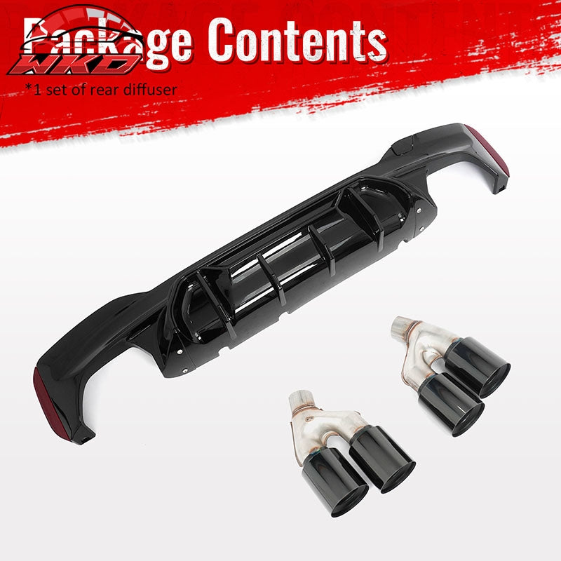 Fits 21-23 BMW G30 Gloss Black Rear Diffuser M5 MP Style + Black Quad Exhaust