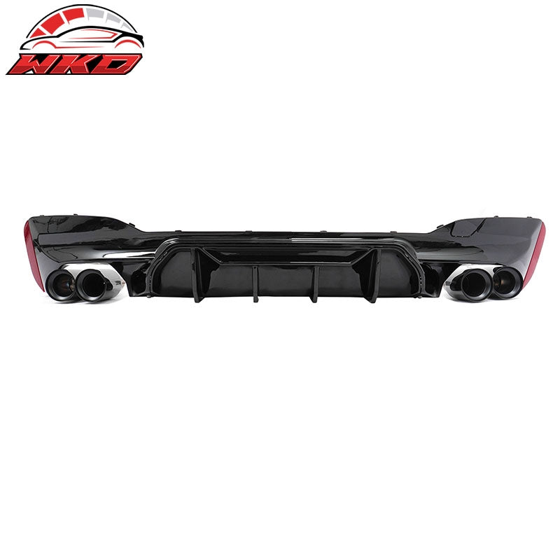 Fits 21-23 BMW G30 Gloss Black Rear Diffuser M5 MP Style + Black Quad Exhaust