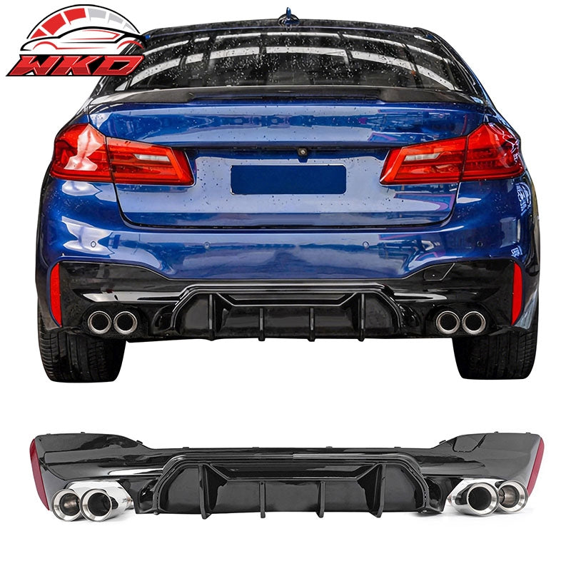 Wholesale 17-20 BMW G30 Gloss Black Rear Diffuser M5 MP Style + Silver Quad Exhaust