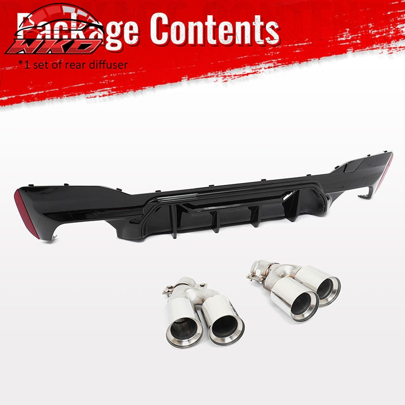Fits 17-20 BMW G30 Gloss Black Rear Diffuser M5 MP Style + Silver Quad Exhaust