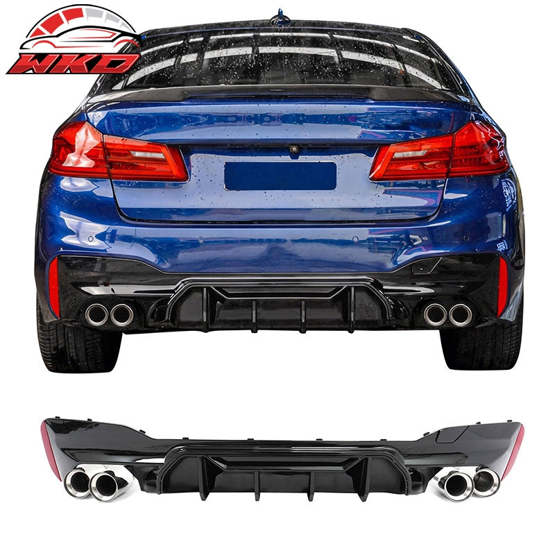 Wholesale 21-23 BMW G30 Gloss Black Rear Diffuser M5 MP Style + Silver Quad Exhaust