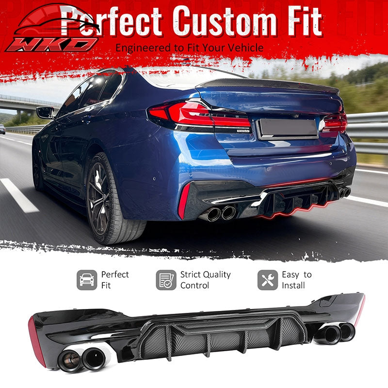 Fits 21-23 BMW G30 Rear Diffuser M5 M-Perfermance Style + Black Quad Exhaust