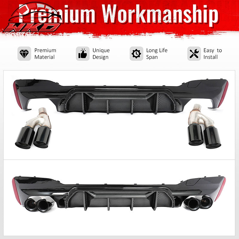 Fits 21-23 BMW G30 Rear Diffuser M5 M-Perfermance Style + Black Quad Exhaust