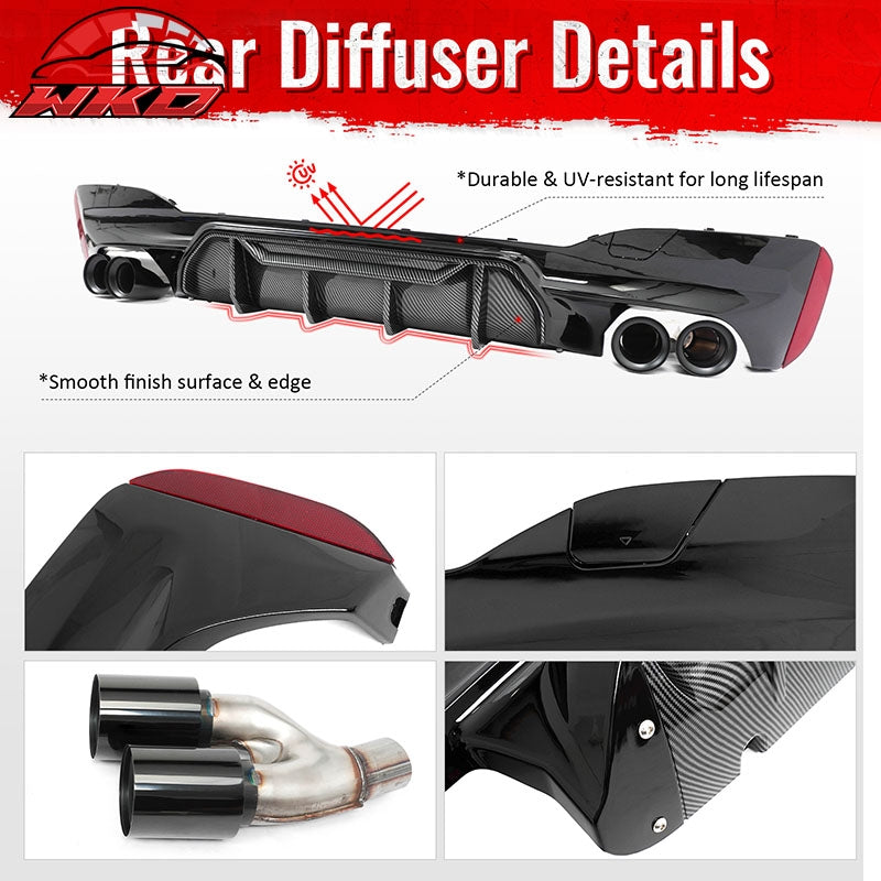 Fits 21-23 BMW G30 Rear Diffuser M5 M-Perfermance Style + Black Quad Exhaust