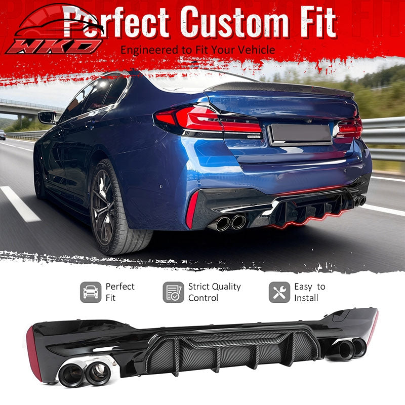 Fits 17-20 BMW G30 Rear Diffuser M5 M-Perfermance Style + Black Quad Exhaust