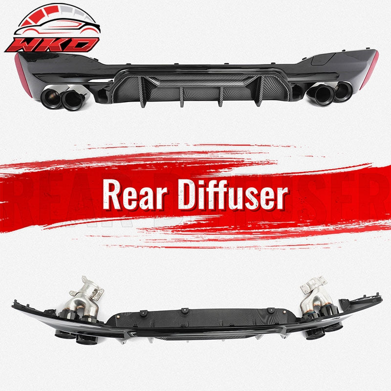 Fits 17-20 BMW G30 Rear Diffuser M5 M-Perfermance Style + Black Quad Exhaust