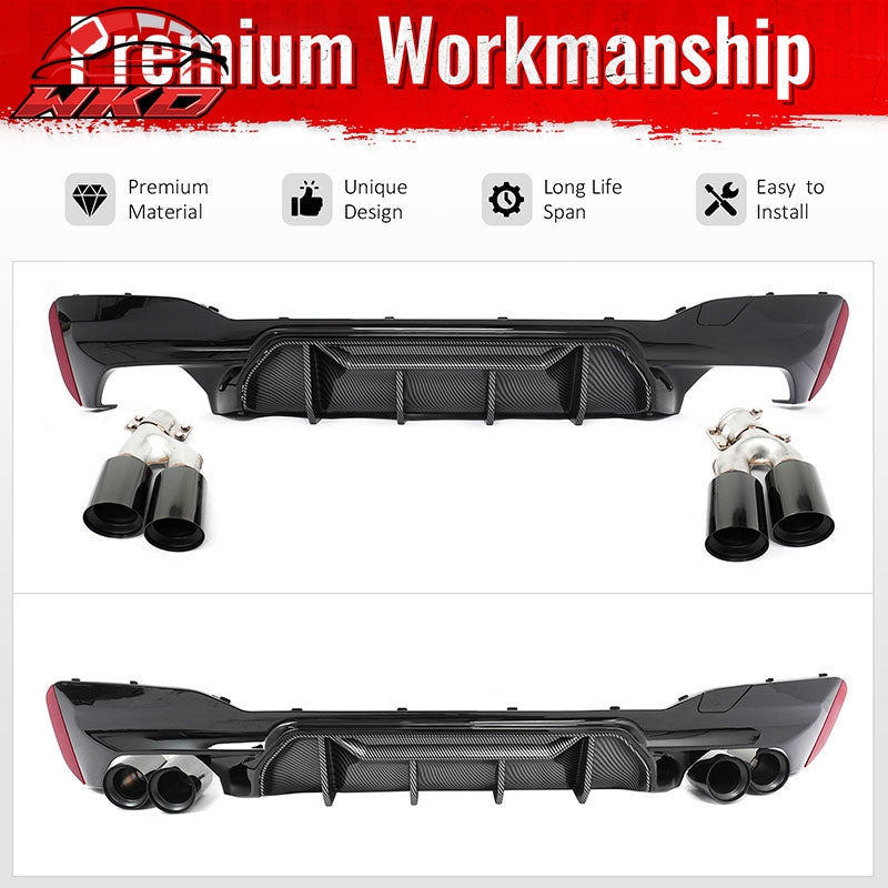 Fits 17-20 BMW G30 Rear Diffuser M5 M-Perfermance Style + Black Quad Exhaust
