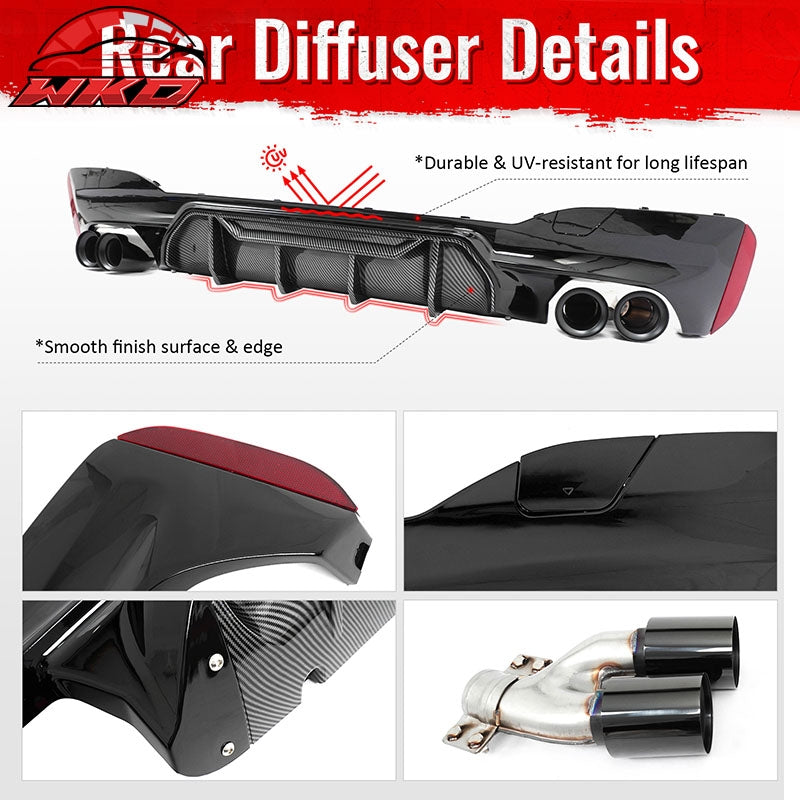 Fits 17-20 BMW G30 Rear Diffuser M5 M-Perfermance Style + Black Quad Exhaust