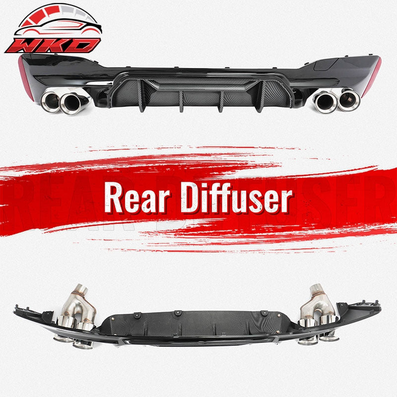 Fits 21-23 BMW G30 Rear Diffuser M5 M-Perfermance Style + Silver Quad Exhaust