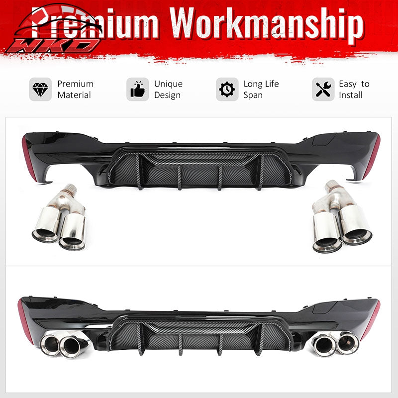 Fits 21-23 BMW G30 Rear Diffuser M5 M-Perfermance Style + Silver Quad Exhaust