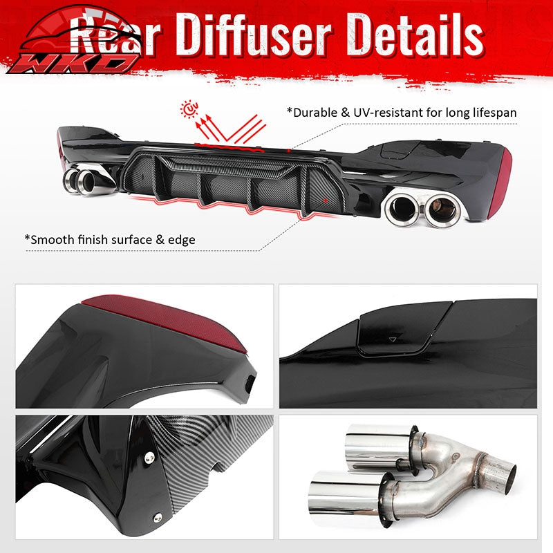 Fits 21-23 BMW G30 Rear Diffuser M5 M-Perfermance Style + Silver Quad Exhaust