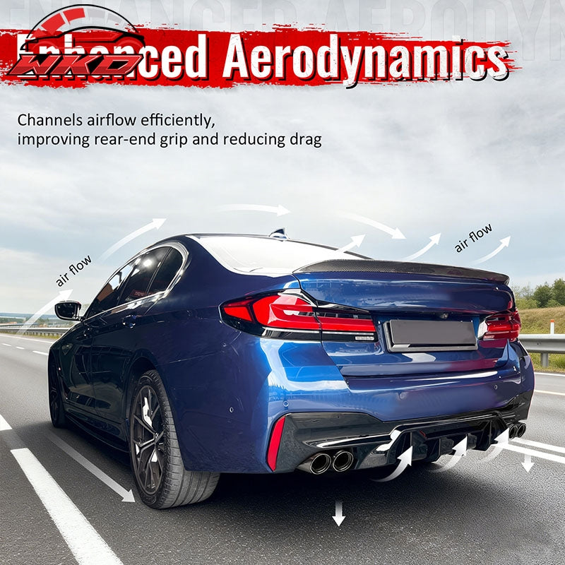 Fits 21-23 BMW G30 Rear Diffuser M5 M-Perfermance Style + Silver Quad Exhaust