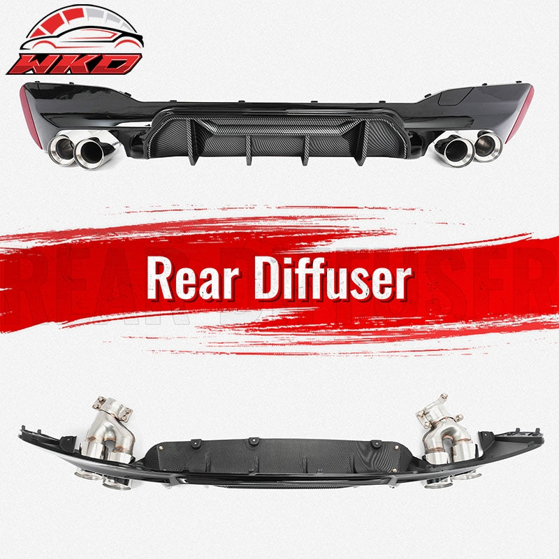 Fits 17-20 BMW G30 Rear Diffuser M5 M-Perfermance Style + Silver Quad Exhaust