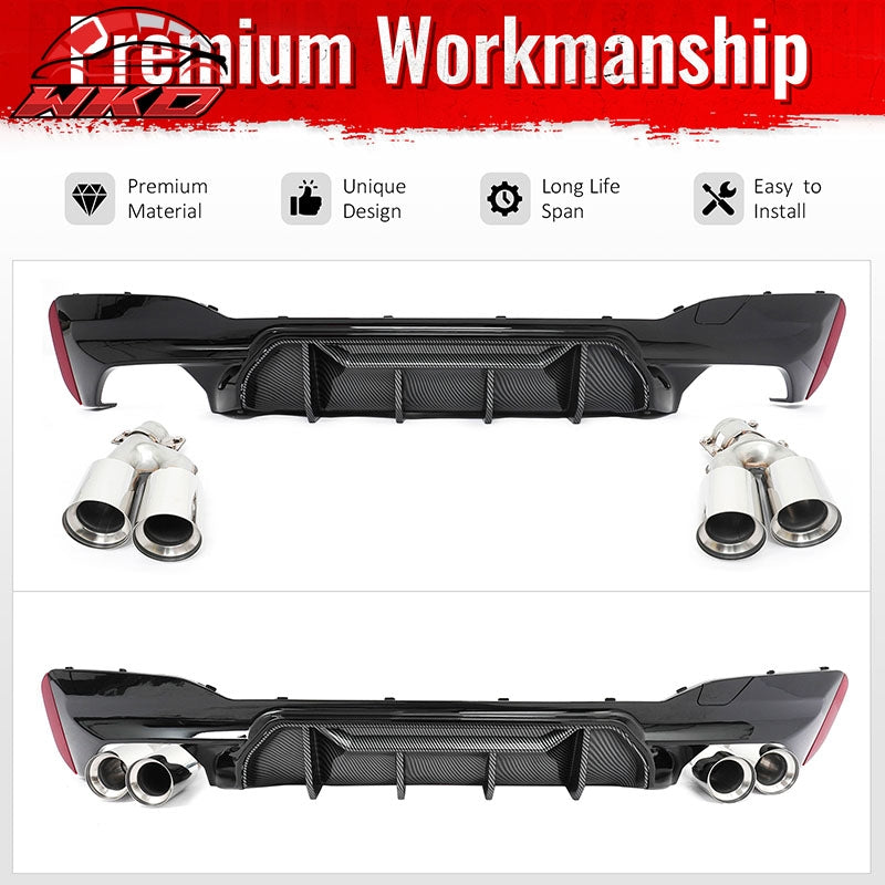 Fits 17-20 BMW G30 Rear Diffuser M5 M-Perfermance Style + Silver Quad Exhaust