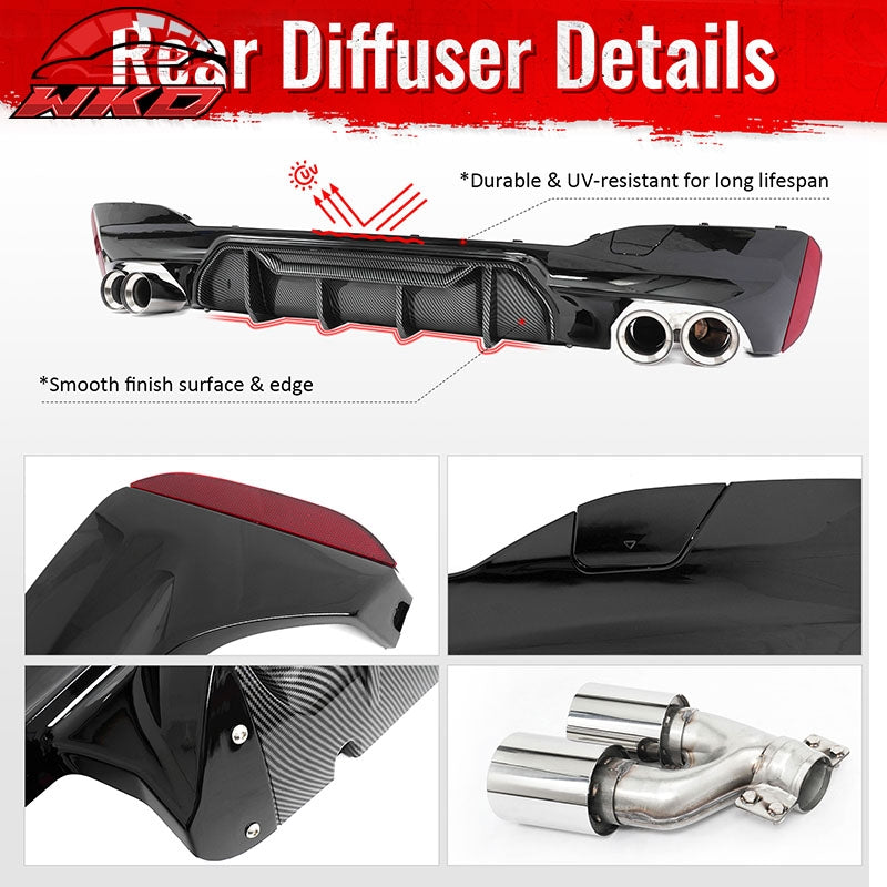 Fits 17-20 BMW G30 Rear Diffuser M5 M-Perfermance Style + Silver Quad Exhaust