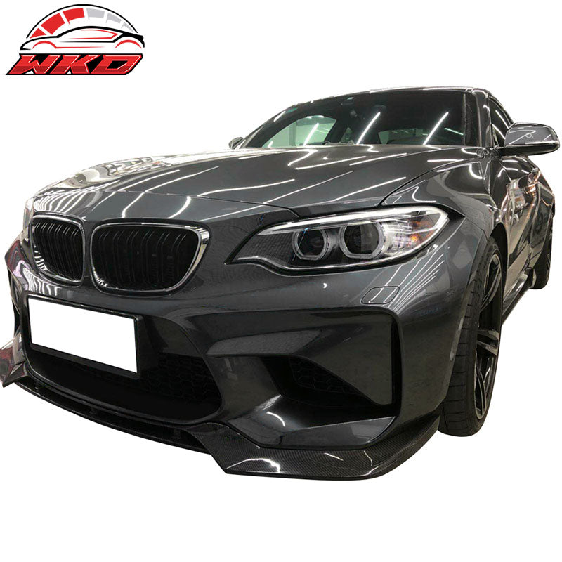 Fits 16-18 BMW F87 2 Series M2 V Style Front Bumper Lip Kit Matte Carbon Fiber