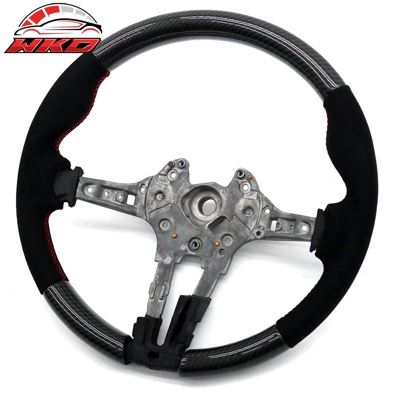 Fits 12-21 BMW F20 F22 F30 F32 F36 Steering Wheel Carbon Fiber w/ Red Stitching