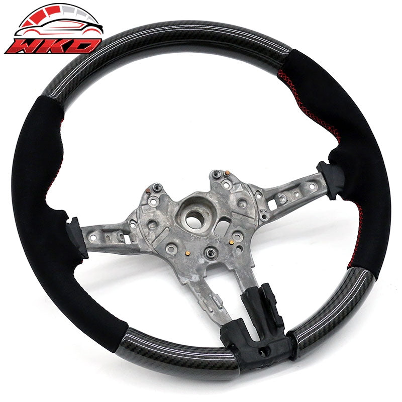 Fits 12-21 BMW F20 F22 F30 F32 F36 Steering Wheel Carbon Fiber w/ Red Stitching