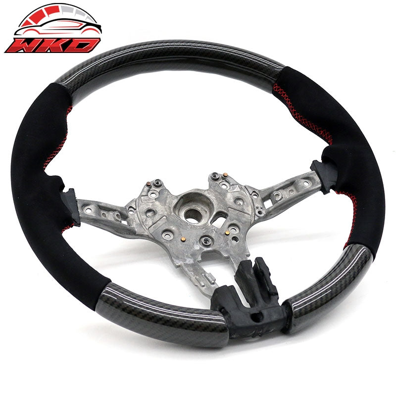 Fits 12-21 BMW F20 F22 F30 F32 F36 Steering Wheel Carbon Fiber w/ Red Stitching