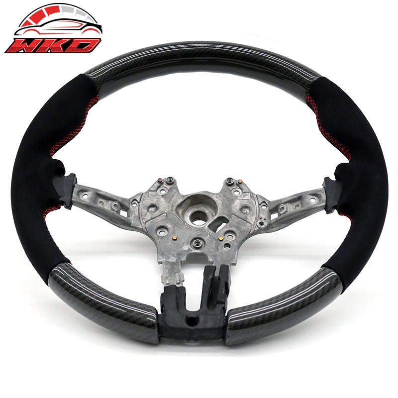 Fits 12-21 BMW F20 F22 F30 F32 F36 Steering Wheel Carbon Fiber w/ Red Stitching